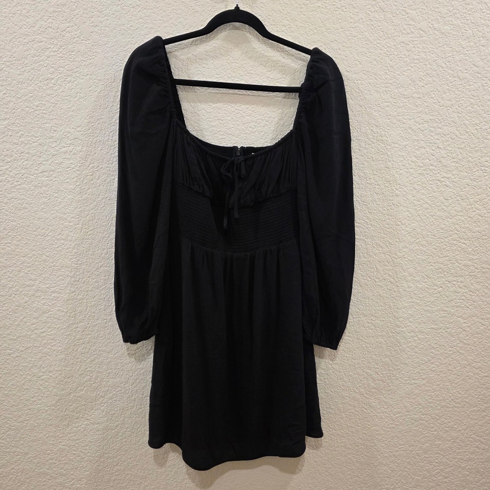 Sunday Best Delilah Long Sleeve Dress M Black Smocked Puff Sleeve Babydoll LBD
